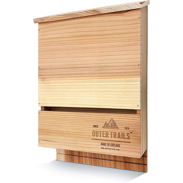 Outer Trails Bat House Outdoor Bat Habitat, Natural Cedar Wood, 2