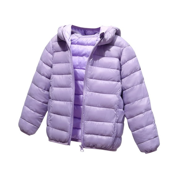nerohusy Hooded Puffer Jacket for Girls Boys 4-12 Years Packable Down Warm Coat Linghtweight Outerwear for Kids Children Winter Clothes Purple,4 Years