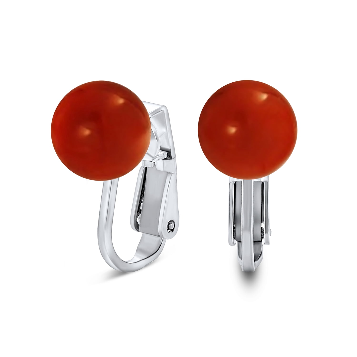 Gemstone Ball Clip On Earrings 925 Sterling Silver