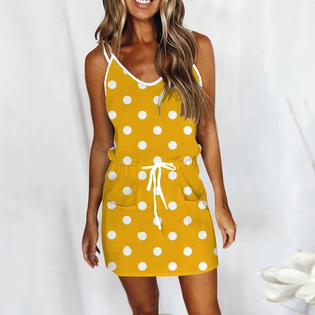 WILLBEST Vestidos Casuales Vestido de Playa de Verano sin Mangas con Tirantes y Cordón para Mujer Vestido Informal con Bolsillos Estampados Extra Grande