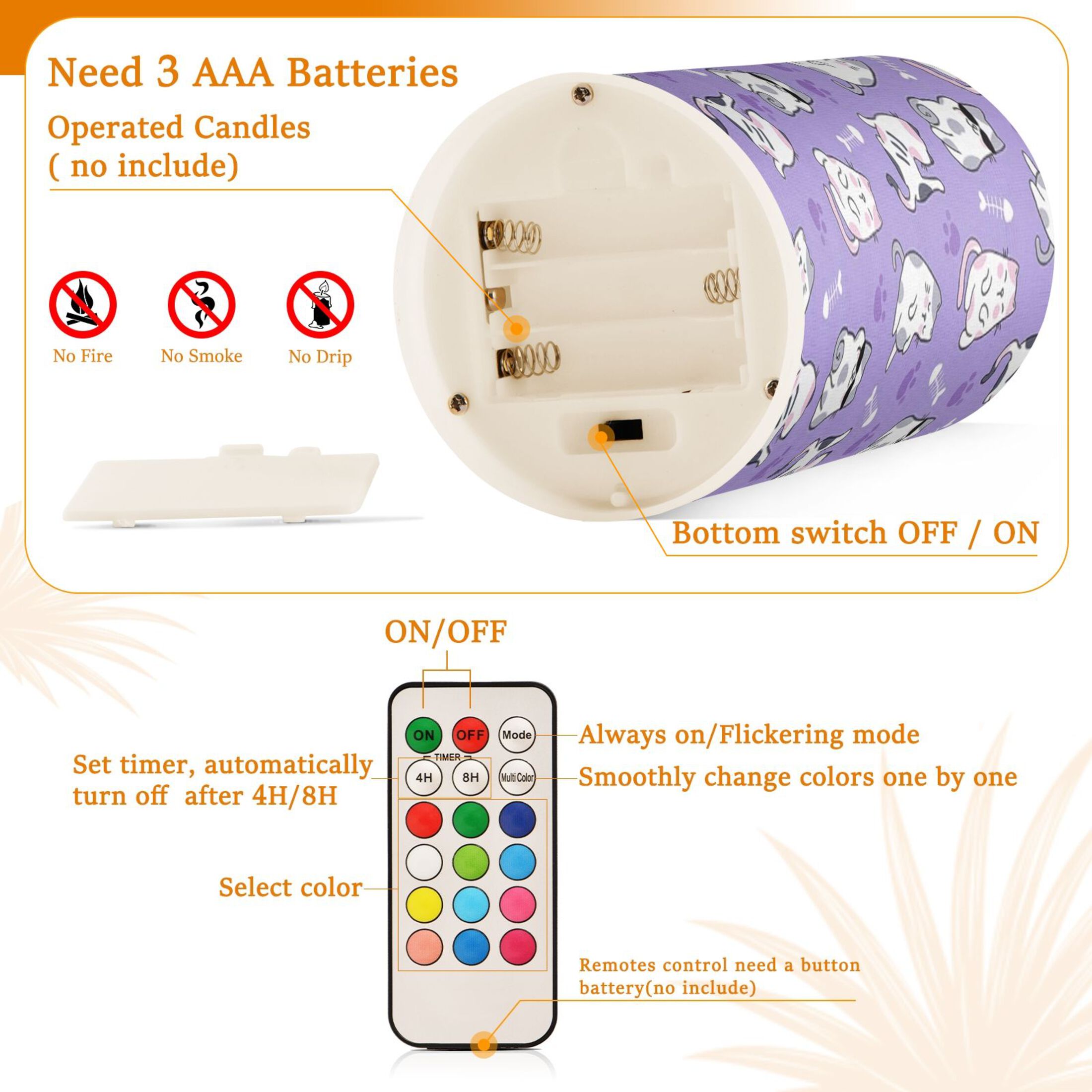 Cat Flickering Flameless Candles Battery Operated with Remote Timer LED Pillar Candles Set of 2