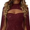 thumbnail image 4 of Gamivast Sequin Dress for Women Cape Sleeve Cutout Mock Neck Party Dresses Cocktail Dress Sparkly Glitter Bodycon Mini Night Out Clubwear Date, 4 of 5