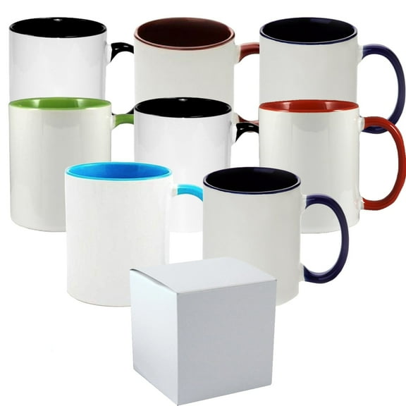 Mugsie 8 Pcs 15OZ El Grande MIXED Color inner & Handle Sublimation Mugs With White Boxes
