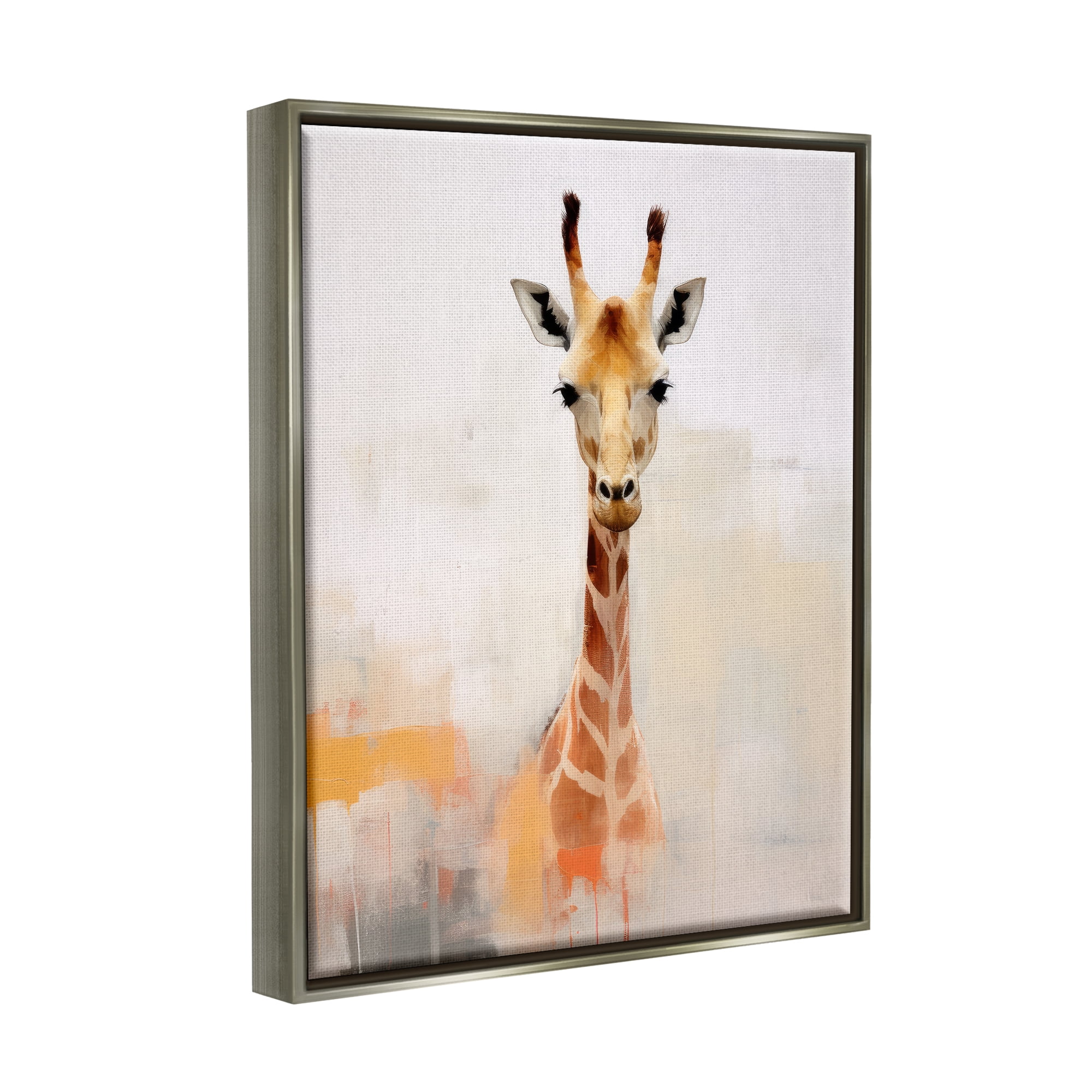Stupell Industries Modern Giraffe Portrait Animals & Insects Painting Gray Floater Framed Canvas Art Print Wall Art, 25 x 31