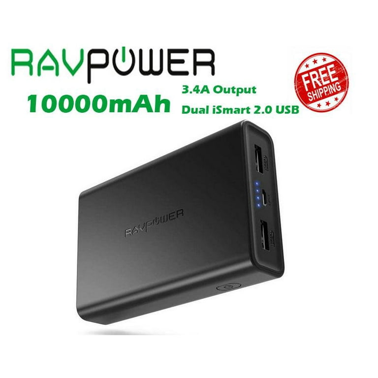 Forpustet baggrund ulv Portable Charger RAVPower 10000mAh Power Bank Ultra-Compact Battery Pack  (OPEN BOX) PB42 - Walmart.com