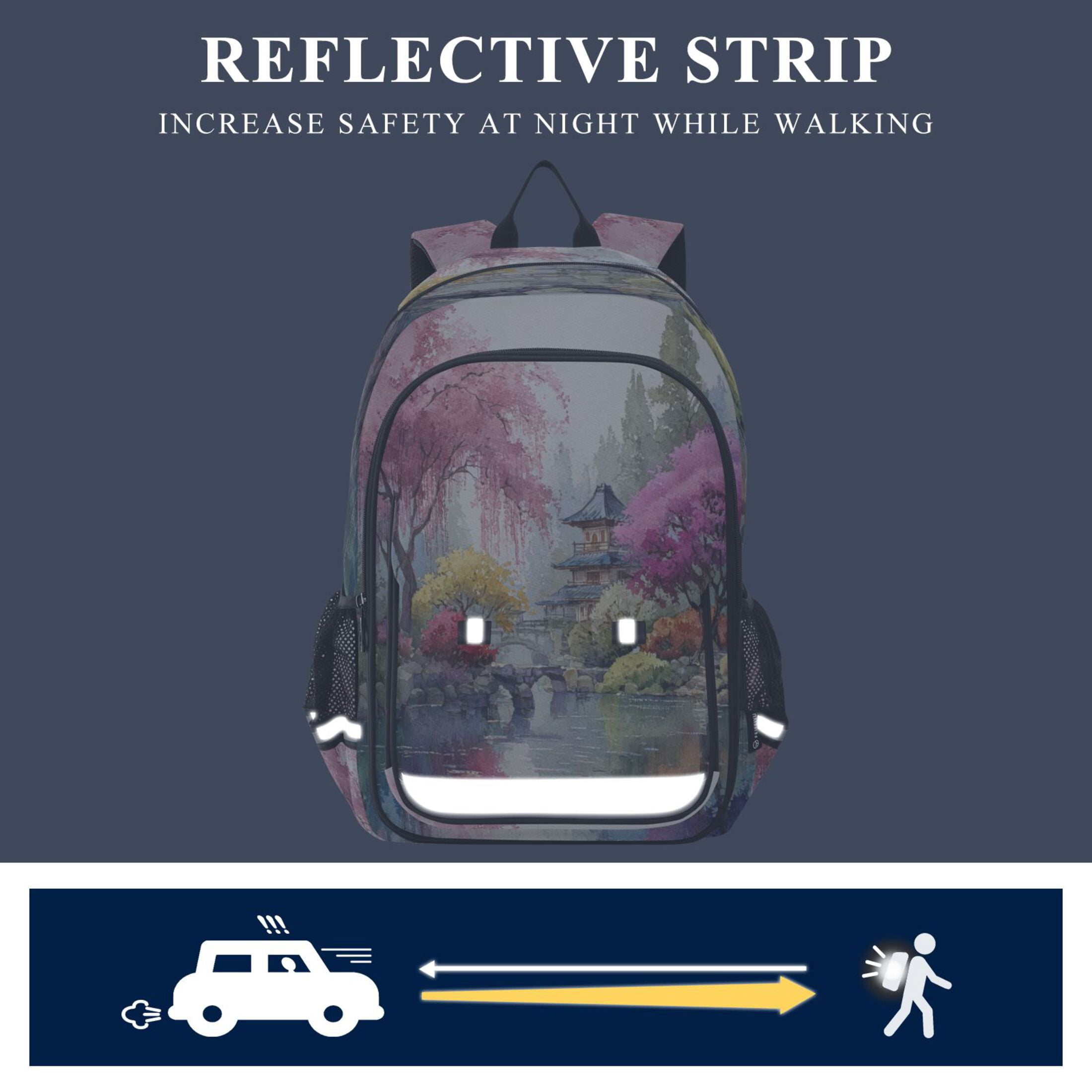 Backpack 12.9 *5.1 * 17.7 Inches Outing Backpack, Shopping Backpack, Travel Backpack Colorful Japanese Garden Cherry