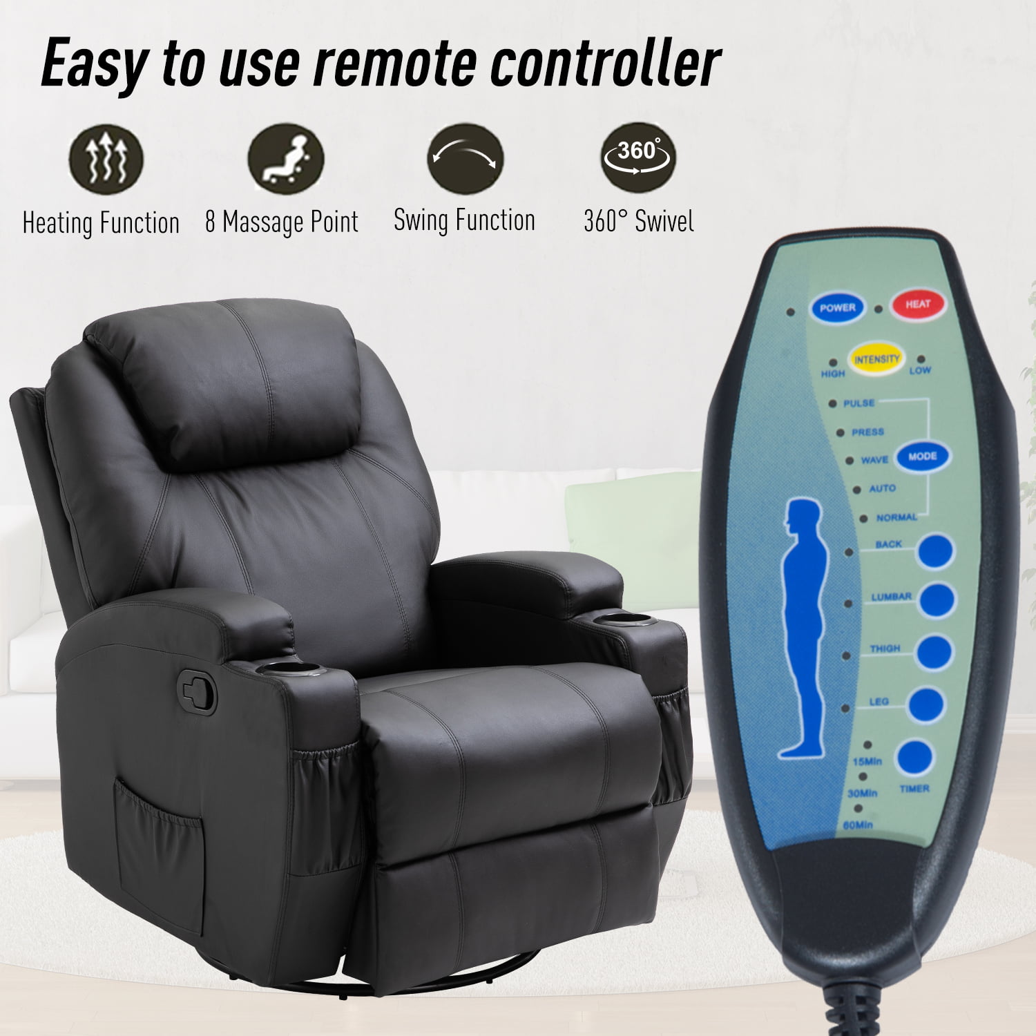 Homcom Faux Leather Heated Massage, Massage Recliner Chair With Heat