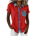 thumbnail image 3 of Craaazy Womens Loose Fit Prints Patchwork Collared Short Sleeve Topss Casual Button Down Shirts for Summer Gifts, 3 of 5