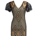 thumbnail image 2 of Baberdicy Fringe Dress Women V-Neck Short Sleeve Vintage Tassels Cocktail Flapper Dress Midi Length Casual Dresses for Women 2024 Trendy Gold, Size:S-2Xl, 2 of 3