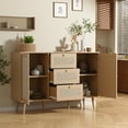 thumbnail image 5 of Boho Sideboard Buffet with Adjustable Shelf, Rattan Buffet Cabinet with Drawers, Modern Mid Century Accent Storage Cabinet for Living Room, Entryway, Kitchen, Oak, 5 of 10