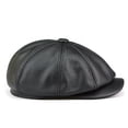 thumbnail image 4 of Jiibva Cowhide Leather Octagonal Hats British Berets Cap Vintage Newsie Hat Fashion Bakerboy Hat Retro Newsboy Hat for Men, 4 of 7