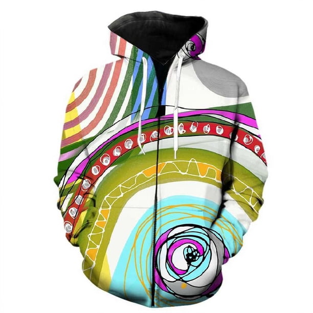 Sudadera con capucha con estampado 3D de grafiti artístico para hombre, nueva sudadera con cremallera y patrón abstracto de color, sudadera informal de manga larga estilo Harajuku urbano