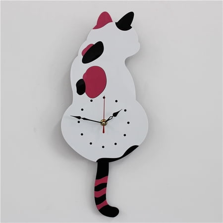ZZkhGO Wagging Tail Cat Wall Clock, Scandinavian Art Home Decor Clock, Moving Tail Pendulum Clock for Living Room Children's Room