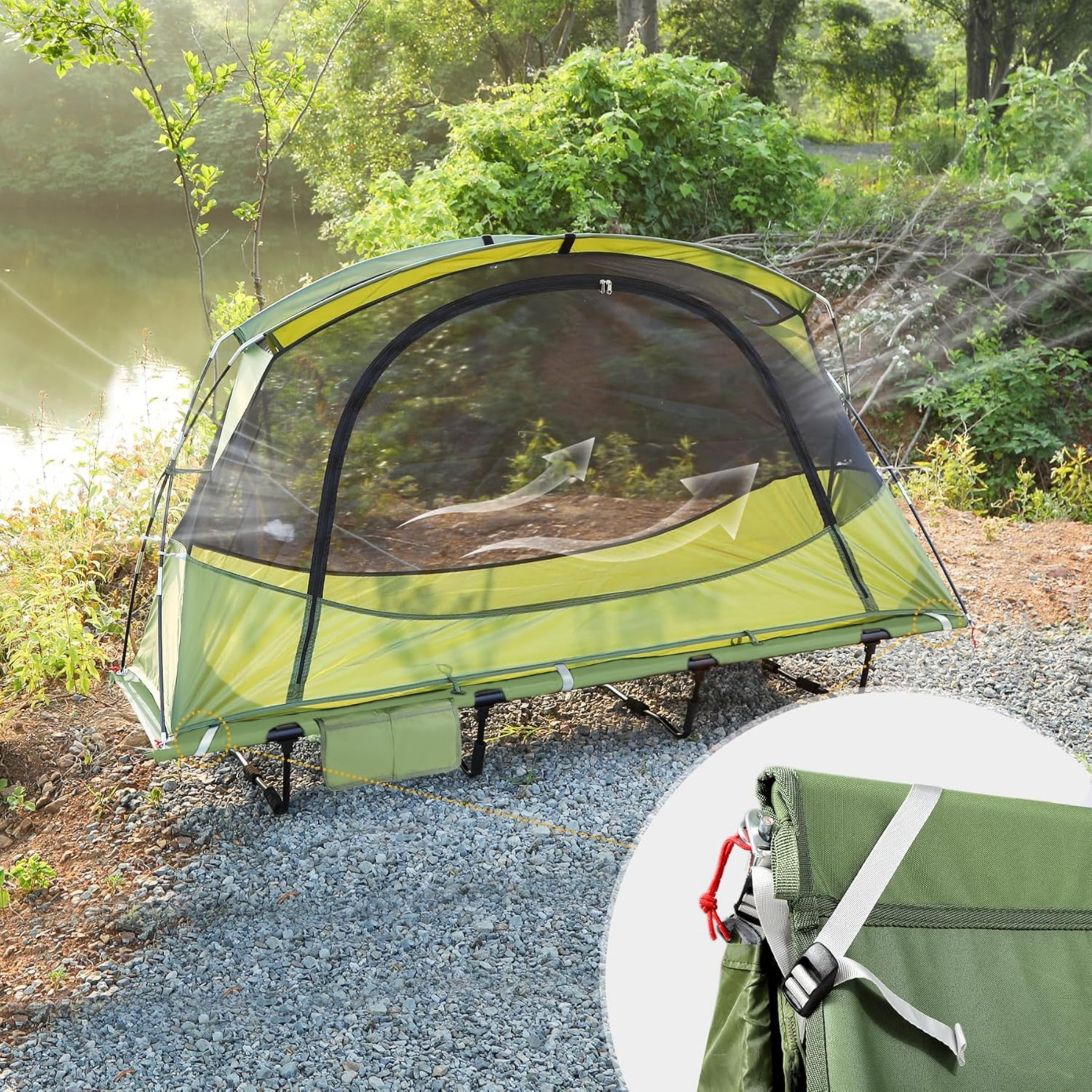 REDCAMP 1 Person Camping Cot Tent, Waterproof Folding Tent with Carry Bag, Instant Tent for Outdoor/Hiking/Traveling/Picnic, Army Green 75x28x48inch
