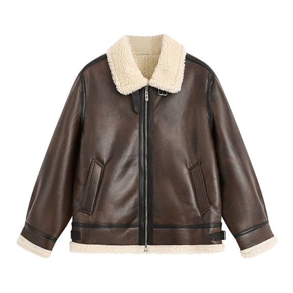 Fgnfyis Mens Jacket Leather Jacket with Sherlap Collar Warm Winter Windproof Coat for Outdoor Activities Coats for Men Brown XL