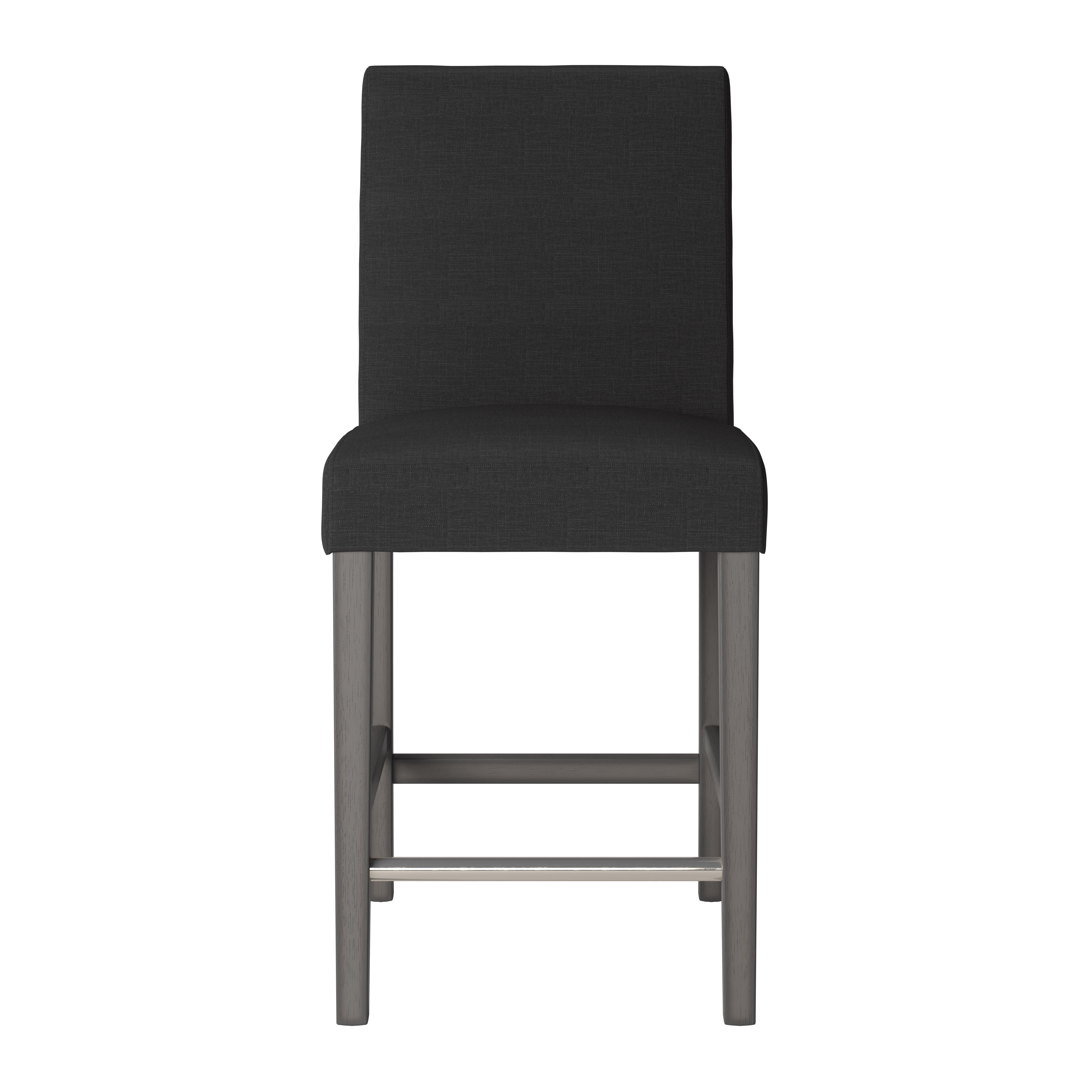 CorLiving Laura Fabric Upholstered Indoor Counter Height Barstool with Wood Legs and Metal Foot Rest, Dark Grey (Sold Individually)