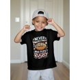 thumbnail image 1 of Rugby T-shirt - Never underestimate a who plays rugby Boys and girls new casual short-sleeved T-shirt summer children's round neck clothing printed T-shirt bottoming shirt, 1 of 6