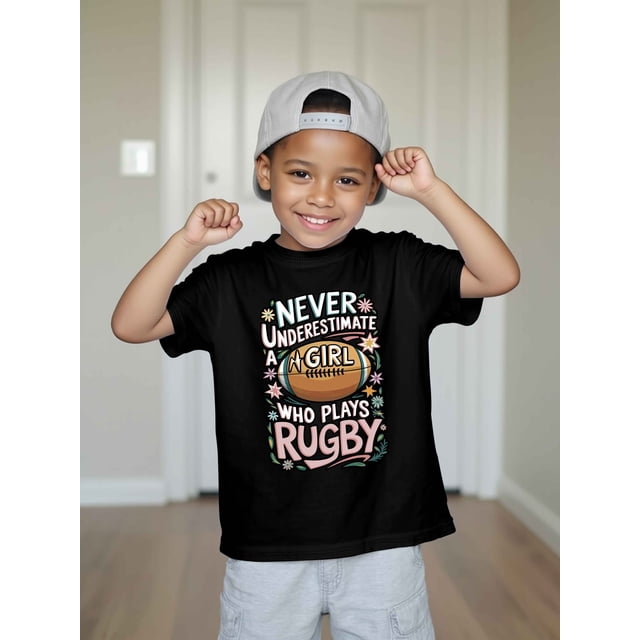 Rugby T-shirt - Never underestimate a who plays rugby Boys and girls new casual short-sleeved T-shirt summer children's round neck clothing printed T-shirt bottoming shirt
