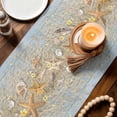 thumbnail image 3 of Coastal Beach Table Runner 70 Inches, Summer Ocean Sea Starfish Blue Wooden Grain Bed Runner Dresser Scarves Tabletop for Indoor Outdoor Parties/Ceremony/Banquet, 13" x 70", 3 of 9
