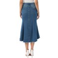 thumbnail image 3 of INSPIRE CHIC Women's Denim Washed Fishtail High Waist Raw Hem Fashion Casual with Pockets Midi Skirts S Dark Blue, 3 of 5
