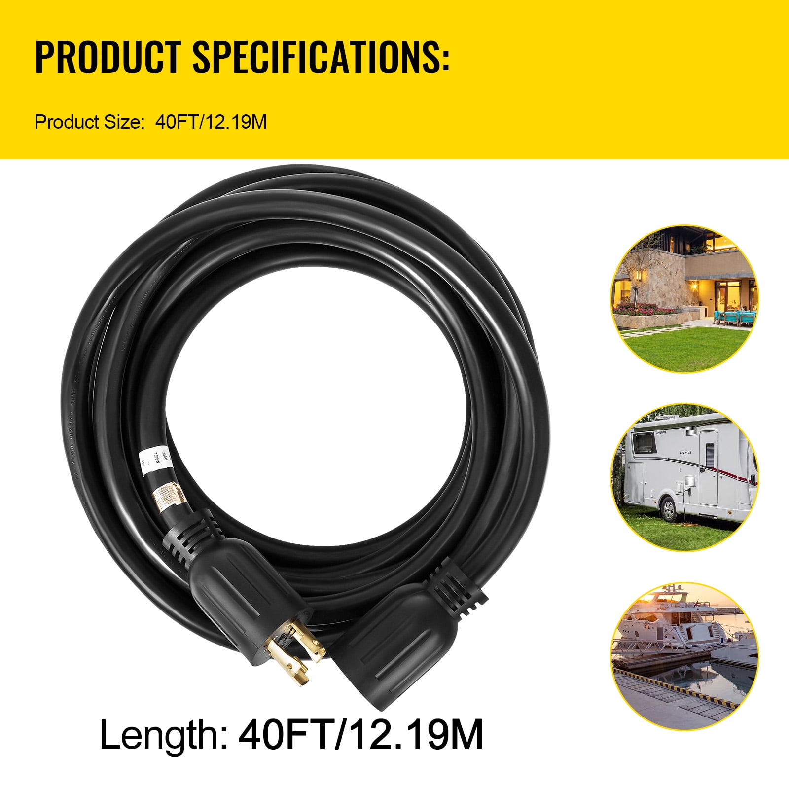 KFFKFF 40Ft 30 Amp Generator Extension Cord 4 Wire 10 Gauge 125V 250V CGenerator Power Cord Twist Lock Connectors