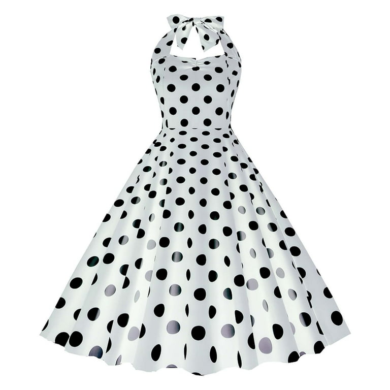 Women s Black and White Polka Dot Dresses 50s Vintage Audrey Dress Rockabilly Swing Flared Dress for Prom Party Walmart