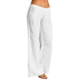 thumbnail image 6 of Outfmvch gauze pants women Linen Beach Pants Gaucho Pant Drawstring Elastic Waist Women's Culottes Cotton Linen Palazzo Pants Straight-legs Summer Beach Pants Boho Wide Leg High Waist White M, 6 of 6