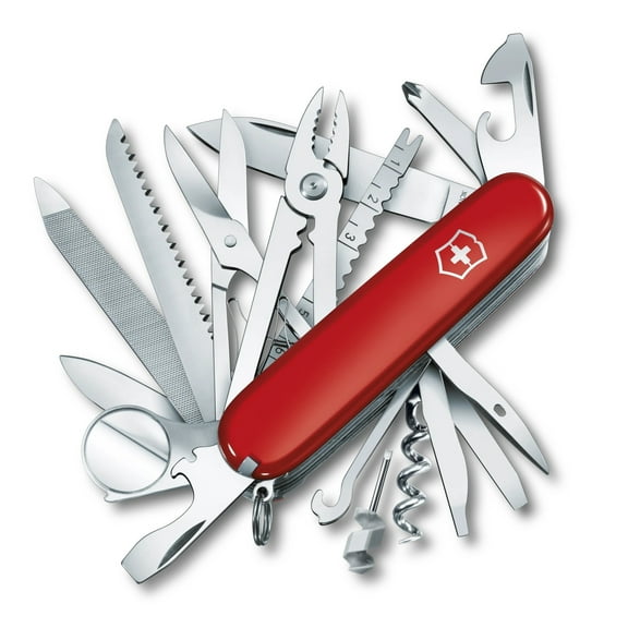 Victorinox Swiss Champ Swiss Army Knife 33 Function Swiss Made Pocket Knife With 2 Blades (Large and Small), 5 Screwdrivers and 2 Saws (Wood and Metal) - Red