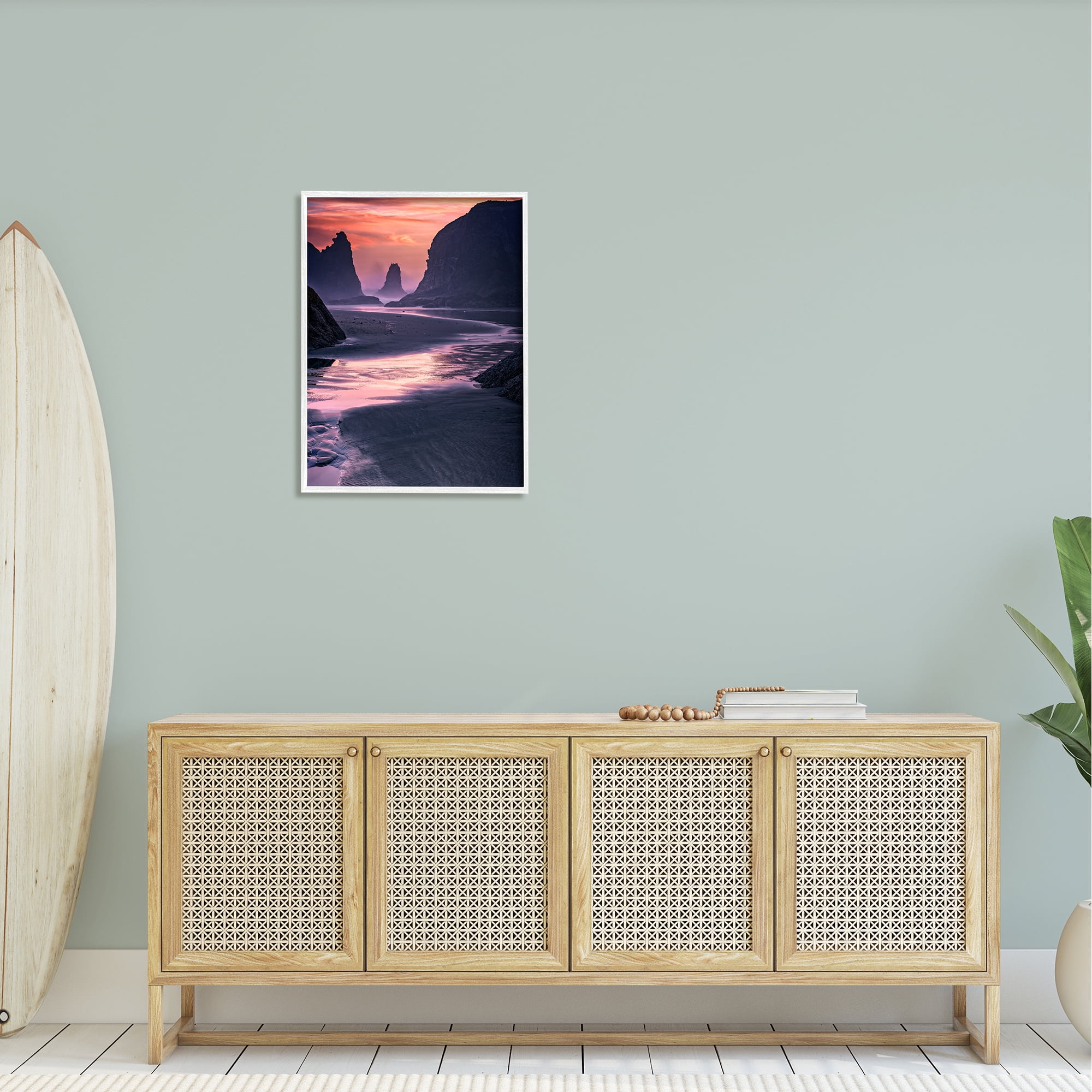 Stupell Vivid Sunrise Beach Foam Shore Landscape Photography White Framed Art Print Wall Art