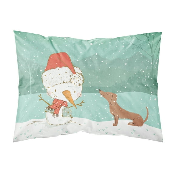 Red Dachshund Snowman Christmas Fabric Standard Pillowcase