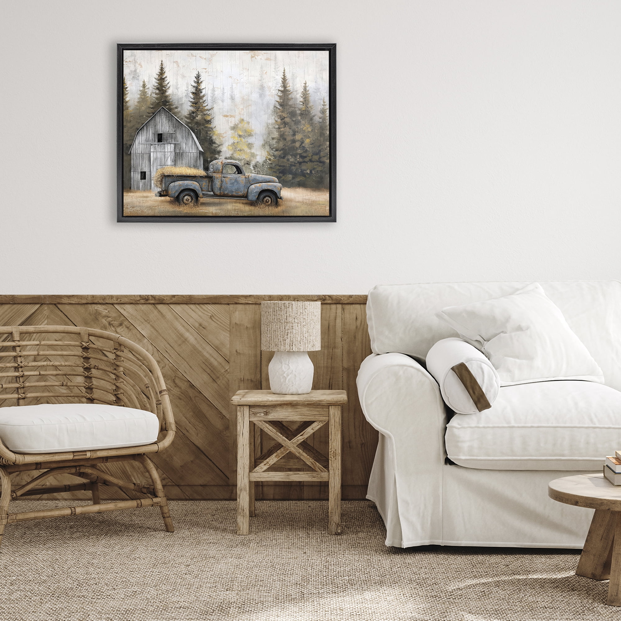 Stupell Industries Autumn Barn & Pine Forest Black Framed Floater Canvas Wall Art, design by Imagine It Images