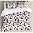 thumbnail image 1 of Asian Duvet Cover Set Queen Size, Japanese Architecture Towers Palaces Houses Sketchy Silhouettes Dragon, Decorative 3 Piece Bedding Set with 2 Pillow Shams, Dark Coral Black White, by Ambesonne, 1 of 3
