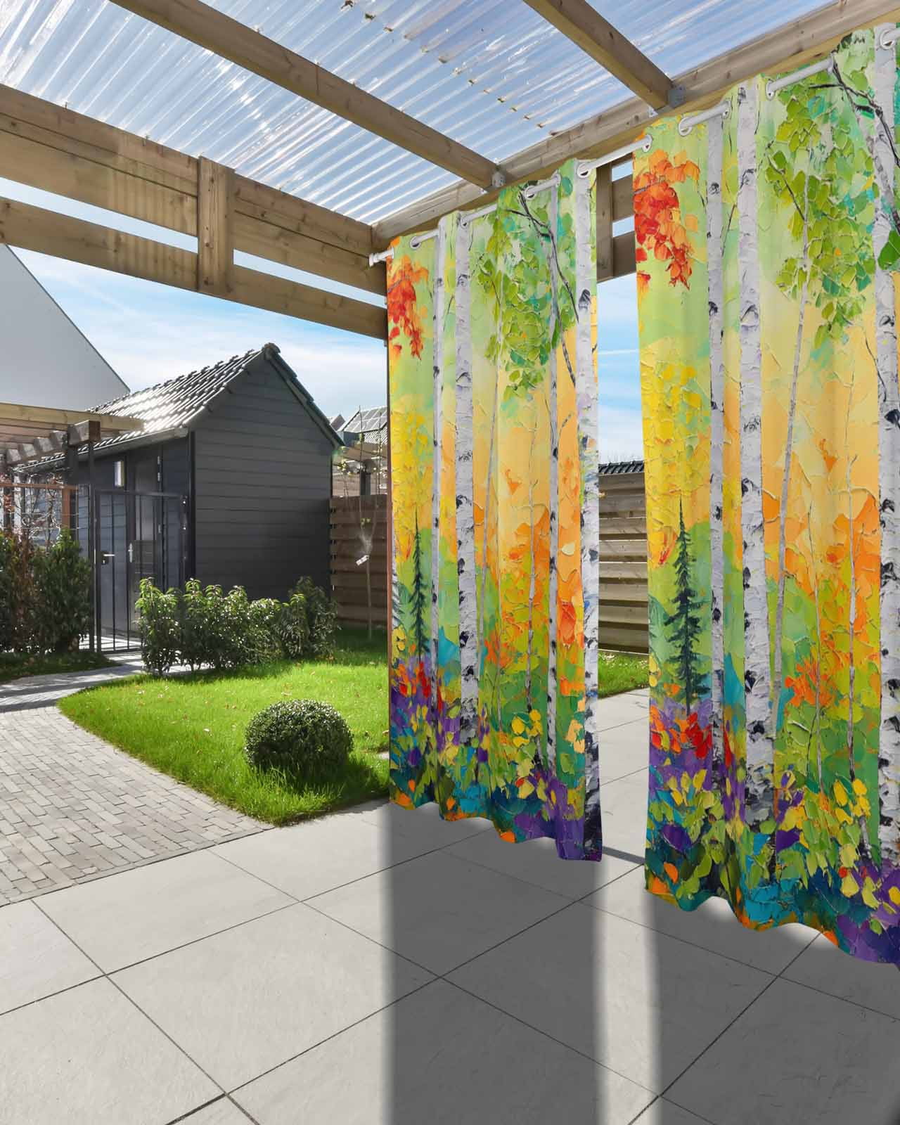 nqOlkjepod Outdoor Curtains for Patio Waterproof, Modern Oil Painting Outdoor Privacy Panels Grommet, Summer Tree Botanical Pink Green Blackout Outside Curtains for Porch/Cabana 54"x84", 2 Panels