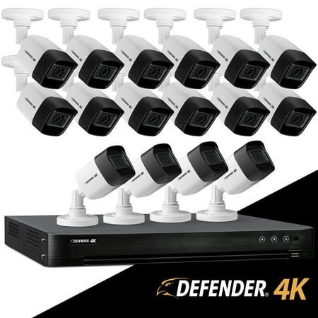 Defender Night Vision Defender Ultra HD 4K (8MP) DIY Wired Security System with 16 Weather Resistant, Night Vision Cameras, 4TB Hard Drive and Remote Mobile Viewing ()