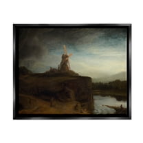 Stupell Industries The Mill Rembrandt van Rijn Classical Landscape Painting Painting Jet Black Floating Framed Canvas Print Wall Art, Design by one1000paintings