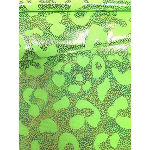 Cheetah Pattern Shiny Rainbow Pebble Foil on Bright Heavy Stretch Nylon Spandex Fabric (Lime)