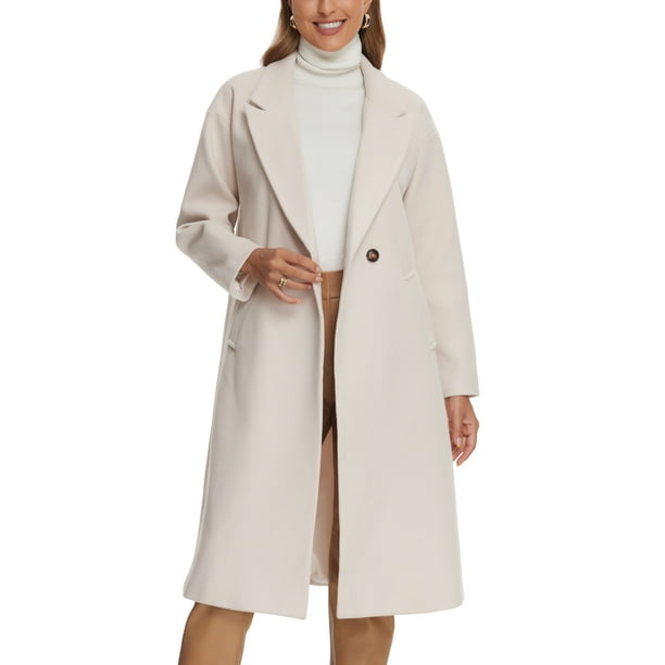 Abrigo largo de doble botonadura con solapa de pico para mujer INSPIRE CHIC, de invierno, color beige, talla XL
