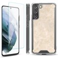 thumbnail image 1 of Shockproof Bumper Phone Case for Samsung Galaxy S22+ / S22 Plus 5G, with Tempered Glass Screen Protector, by OneToughShield ® - Marble / Latte, 1 of 4