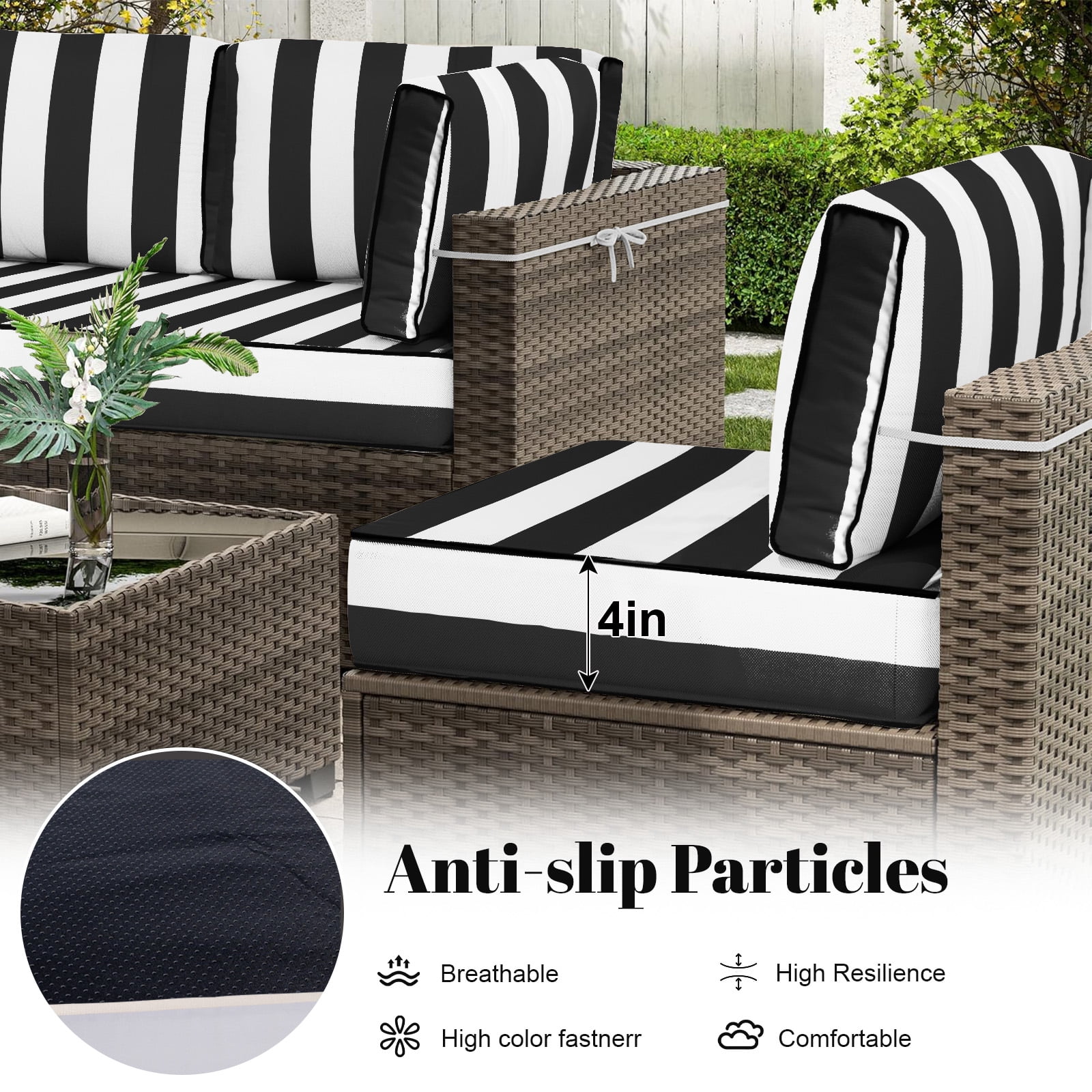 HONEY HOME 14 Piece Patio Sectional Cushions Relacement, 4" Outdoor Furniture Couch Cushion Fits 6-Seat Rattan Conversation Set, Waterproof, Fade-Resist