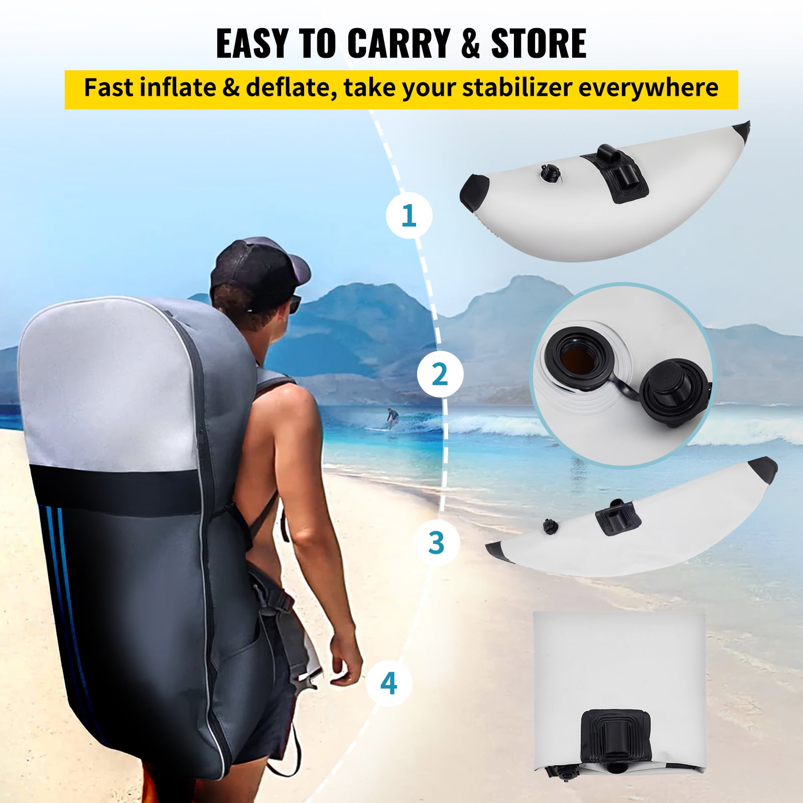 KFFKFF Kayak Outrigger Stabilizer, 2 pcs, PVC Inflatable Outrigger Float with Sidekick Arms Rod, Standing Float Stabilizer System Kit