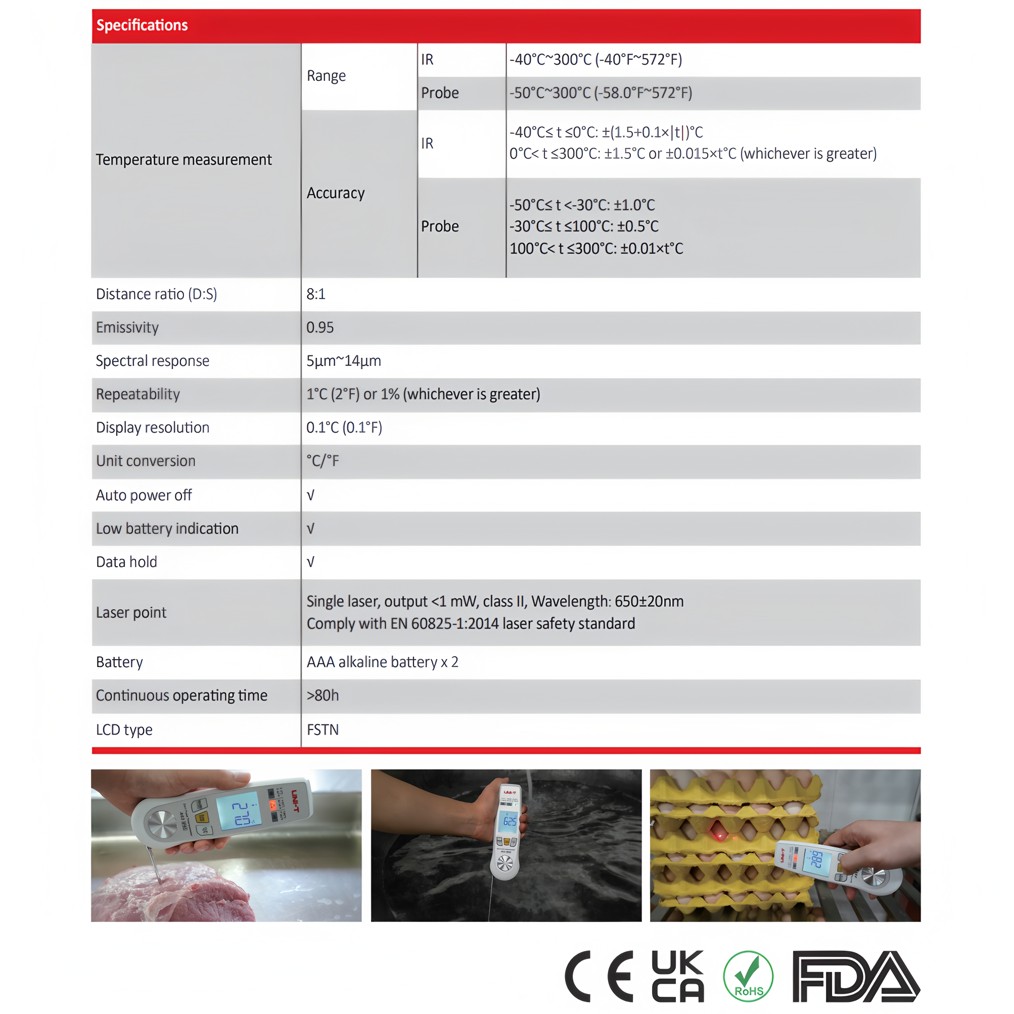 UNI-T Uni-trend A63 High Accuracy 2-in-1 Food Thermometer/Infrared and Probe Temperature Measurement/Coffee Food Temperature Detection