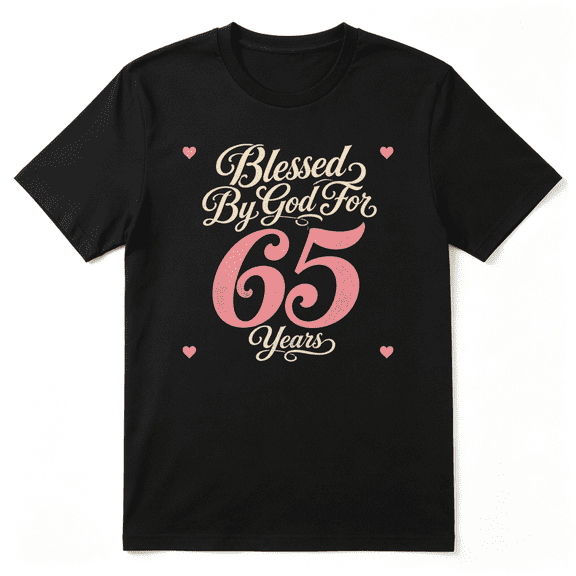 Blessed By God For 65 Years Vintage Graphic Tee for Men and Women, Birthday Gift Family Gift Cotton Short Sleeves T-Shirt