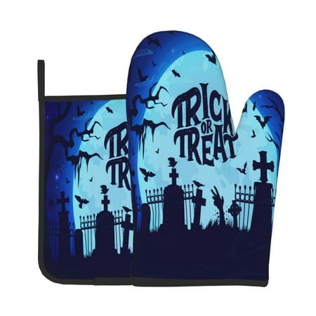 

Lukts Halloween Trick Or Treat Print Kitchen Heat-Resistant Gloves and Spacers 2pcs Set Suitable for Baking and Cooking