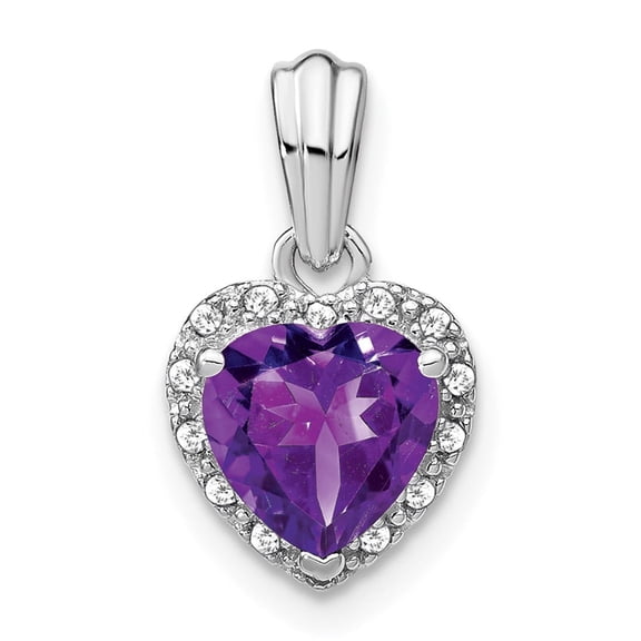 Sterling Silver Heart Pendant Necklace for Women with Purple Amethyst Gemstone and Clear Accents, Romantic February Birthstone Jewelry for Anniversary or Valentines Day