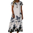 thumbnail image 2 of Summer Dresses for Women Crewneck Short Sleeve Floral Printed Midi T Shirt Dress Casual Beach Holiday Boho Sundress S-2XL, 2 of 7