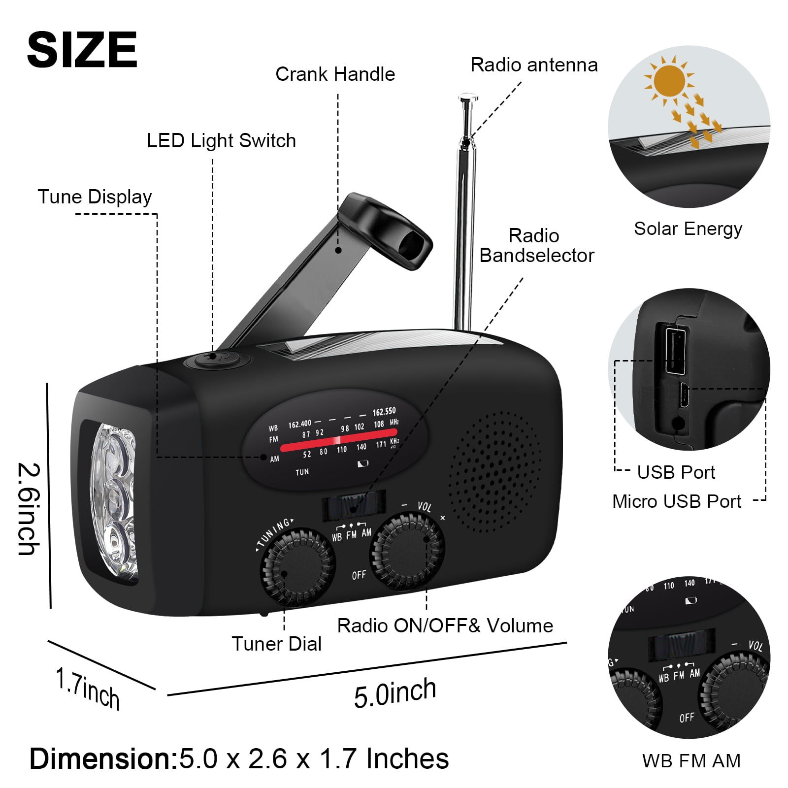 ZOUYUE Hand Crank Emergency Radio, Portable Radio Solar Powerd AM FM WB NOAA Weather Radio with Flashlight, Cell Phone Charge, SOS Alarm