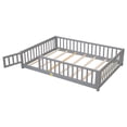 thumbnail image 6 of Full Size Floor Bed for Children, Solid Wood Platform Bed Frame with Safety Fence & Door, Wood Slats, Durable Fun Design Floor Bed, for Girls and Boys, Gray, 6 of 7