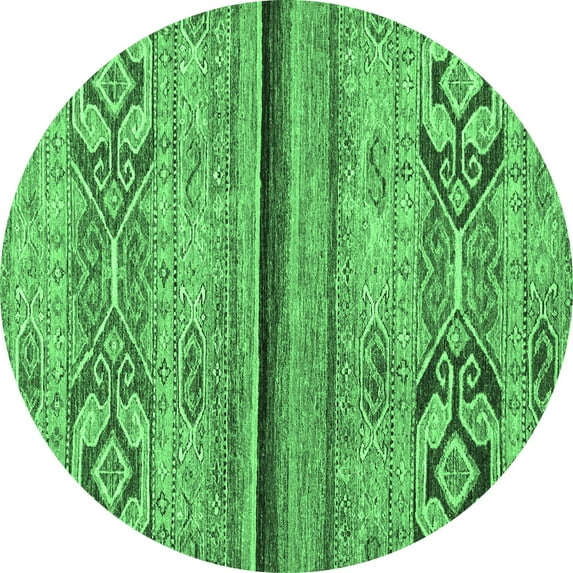 Ahgly Company Indoor Round Abstract Emerald Green Modern Area Rugs, 7' Round