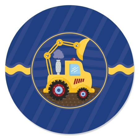 Construction Trucks Stickers - Construction Truck - Baby Shower or Birthday Party Circle Sticker Labels - 24 Count