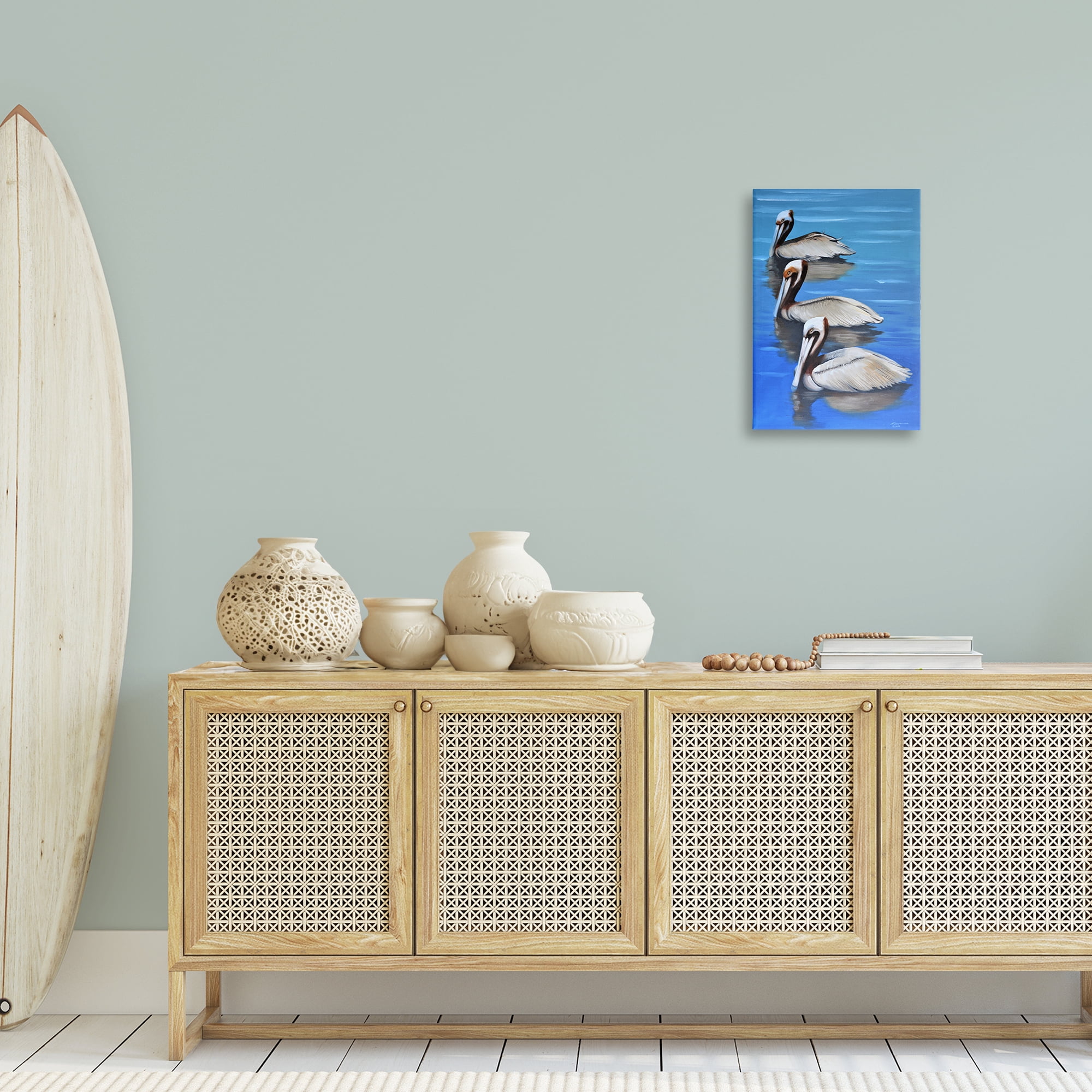 Stupell Industries Pelican Trio Drifting Animals & Insects Painting Gallery Wrapped Canvas Art Print Wall Art, 16 x 24